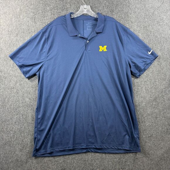 Nike Michigan Wolverines Polo Shirt Men's XXL Navy Blue Gold Dri-Fit - Picture 1 of 8